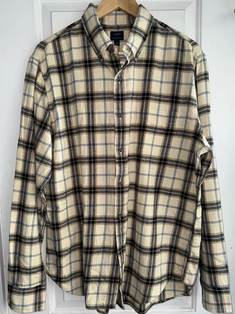 NWT J. Crew Brushed Twill Button-Down Shirt in Deep Indigo/Cream Plaid